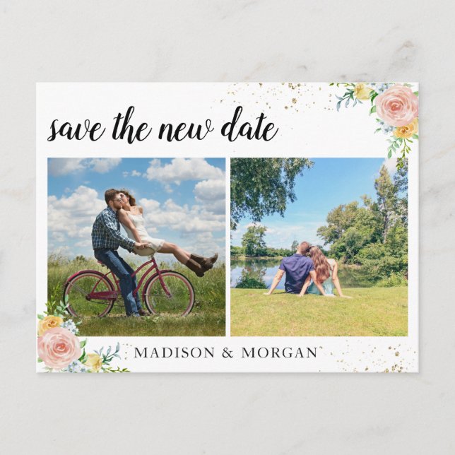 Floral multi Photos save the new date Announcement Postcard (Front)