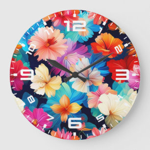 Floral Multicolored Flowers Pattern37566 Large Clock