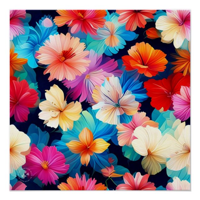 Floral Multicolored Flowers Pattern-37566 Poster (Front)