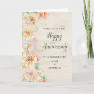 Floral Mum and Stepdad Anniversary Card