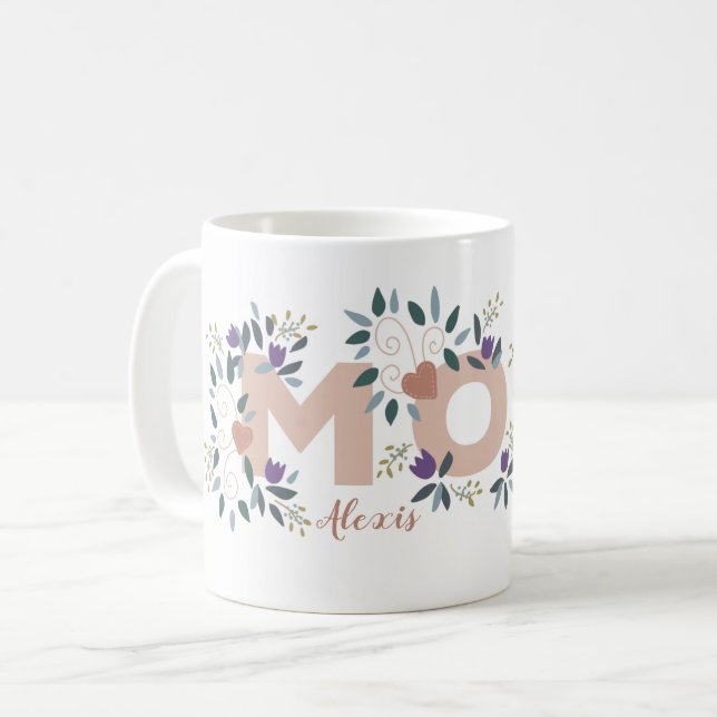 Floral Mum Mother's Day Custom Name & Year Mug (Front Left)