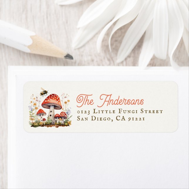 Floral Mushroom Bee Return Address Label (Insitu)