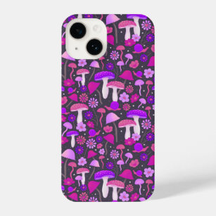 Floral Mushrooms Trippy Pink, Purple & Black iPhone 14 Case