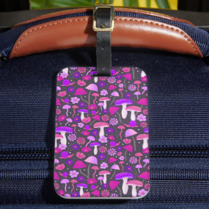 Floral Mushrooms Vibrant Pink, Purple & Black Luggage Tag