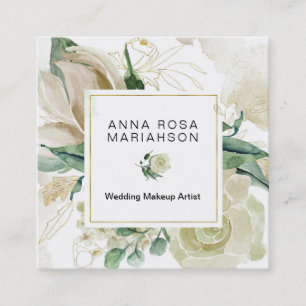 *~* Floral Muted Watercolor Gold Outline Square Business Card