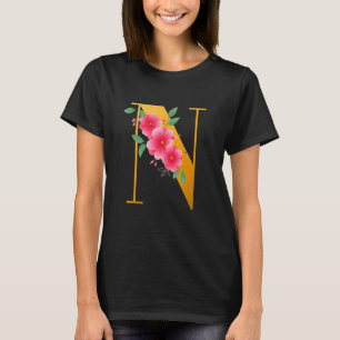 Floral N Alphabet Cute Initial Monogram Letter N G T-Shirt