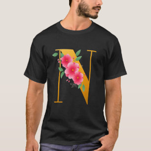 Floral N Alphabet Cute Initial Monogram Letter N G T-Shirt