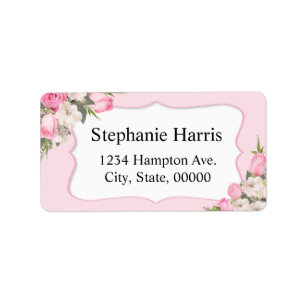 Floral Name Address Sticker Pink Roses