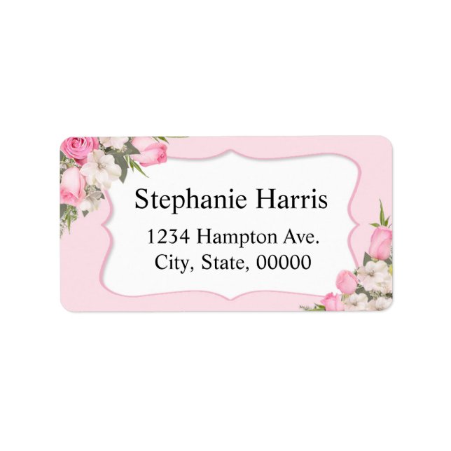 Floral Name Address Sticker Pink Roses (Front)