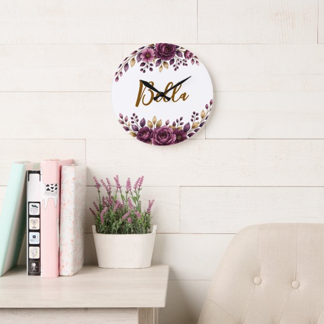 Floral Name Clock Nursery Bedroom Decor (Reading Room)