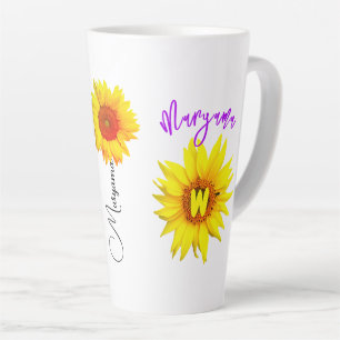 Floral Name & Monogram   Personalised Sunflower Latte Mug
