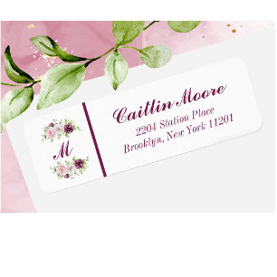 Floral Name & Monogram Return Address Label