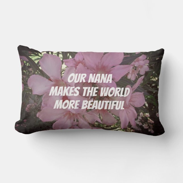 Floral Nana Makes World Beautiful Oleander Flower Lumbar Cushion (Front)