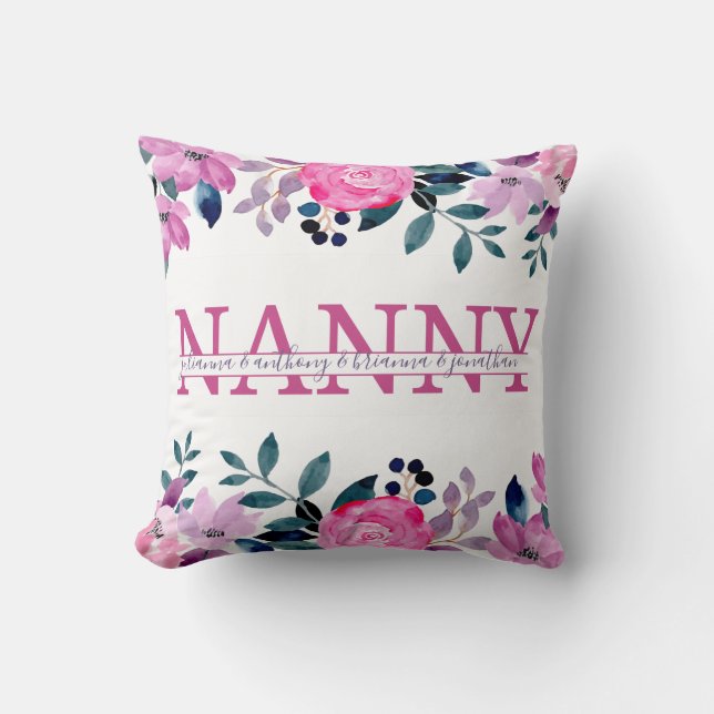 Floral Nanny split Monogram with grandkids names Cushion (Front)