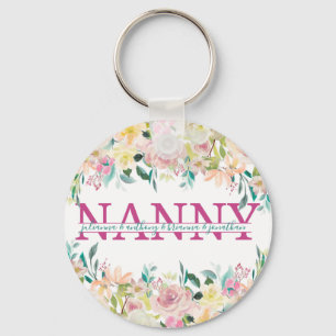 Floral Nanny split Monogram with grandkids names Key Ring