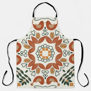 Floral natural abstract geometric pattern on white apron