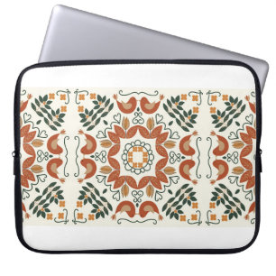 Floral natural abstract geometric pattern on white laptop sleeve