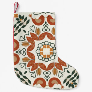 Floral natural abstract geometric pattern on white small christmas stocking