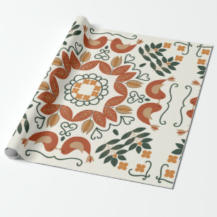 Floral natural abstract geometric pattern on white wrapping paper