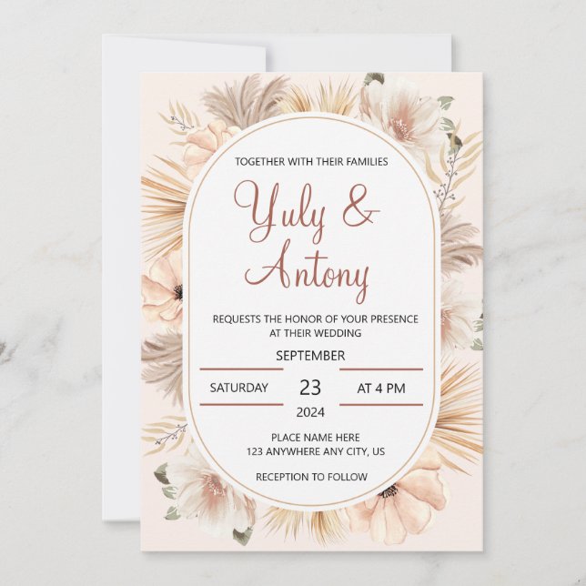 Floral Natural Boho Beige Modern Invitation (Front)