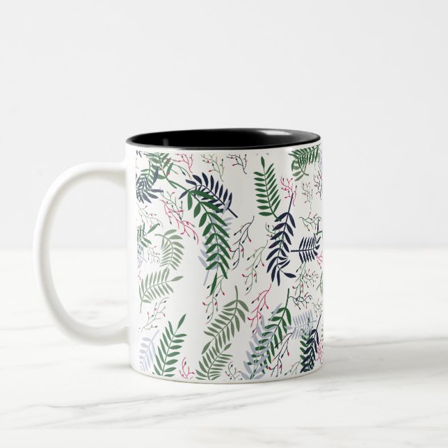 Floral Nature-Inspired Leaf and Accent Design Two-Tone Coffee Mug (Left)