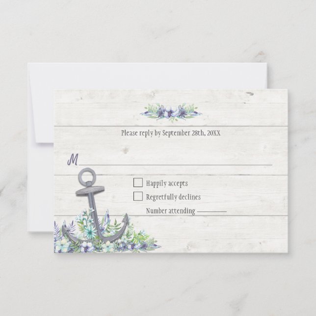 Floral Nautical Anchor Party RSVP Reply Card (Front)