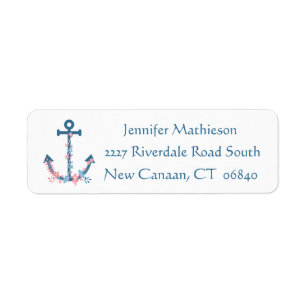 Floral Nautical Blue And Pink Ship Anchor Flowers Return Address Label