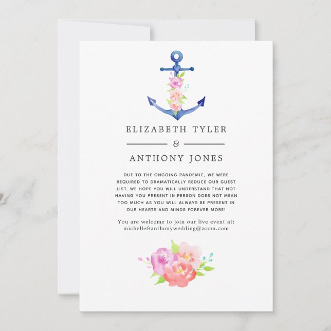 Floral Nautical Reduced Guest List Announcement (Front)