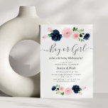 floral navy and blush baby gender reveal invitation<br><div class="desc">baby gender reveal party invite with lovely navy blue and pink watercolor flowers.</div>