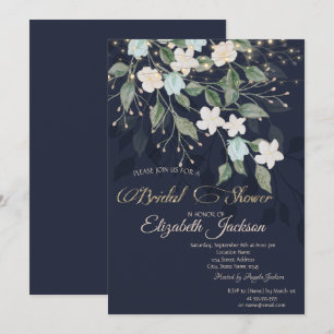 Floral Navy Blue Bridal Shower Invitation