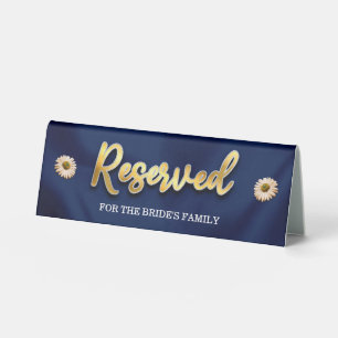 Floral Navy Blue Gold Script Wedding Reserved Seat