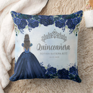 Floral Navy Blue Grey Princess Tiara Quinceanera  Cushion