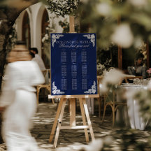 Floral Navy Blue Lace Doily Wedding Seating Charts