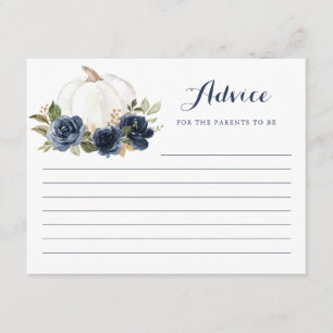Floral Navy Blue Pumpkin Baby Shower Advice Card