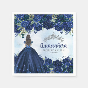 Floral Navy Blue Silver Dress Princess Quinceanera Napkin