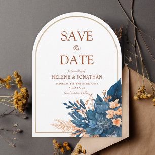Floral Navy Blue Terracotta Garden Elegant Wedding Save The Date
