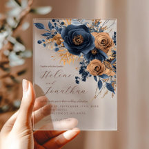 Floral Navy Blue Terracotta Rust Elegant Wedding