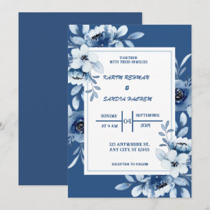  Floral Navy Blue Wedding  Invitation