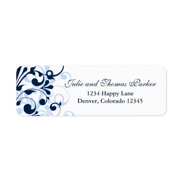Floral Navy Blue Wedding Return Address Label (Front)