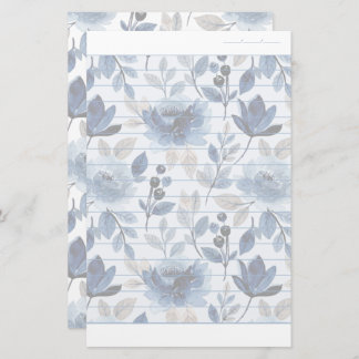 Floral Navy Blue Writing Paper Dated Lined Paper