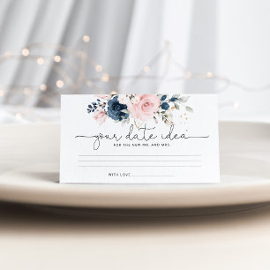 Floral navy blush Date night idea Enclosure Card