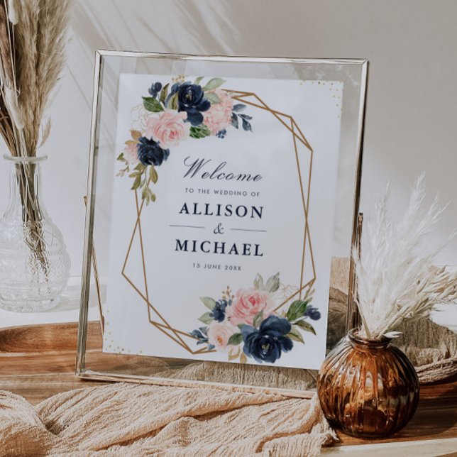 Floral Navy & blush geometric wedding sign (Creator Uploaded)