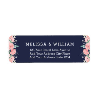 Floral Navy Bride Groom Wedding Return Address Label