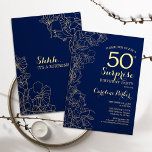 Floral Navy Gold Surprise 50th Birthday Party Invitation<br><div class="desc">Floral navy blue and gold surprise 50th birthday party invitation. Minimalist modern design featuring botanical accents and typography script font. Simple floral invite card perfect for a stylish female surprise bday celebration. Can be customised to any age.</div>