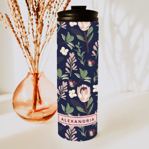 Floral Navy Monogram Thermal Tumbler