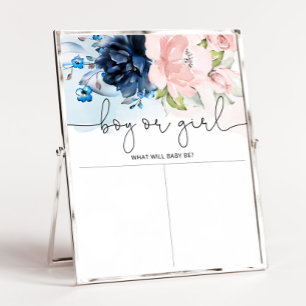 Floral navy pink Gender reveal Boy or Girl chart