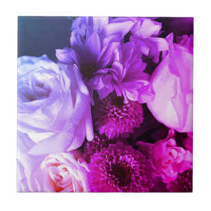 Floral navy purple pink flowers photography bold ceramic tile