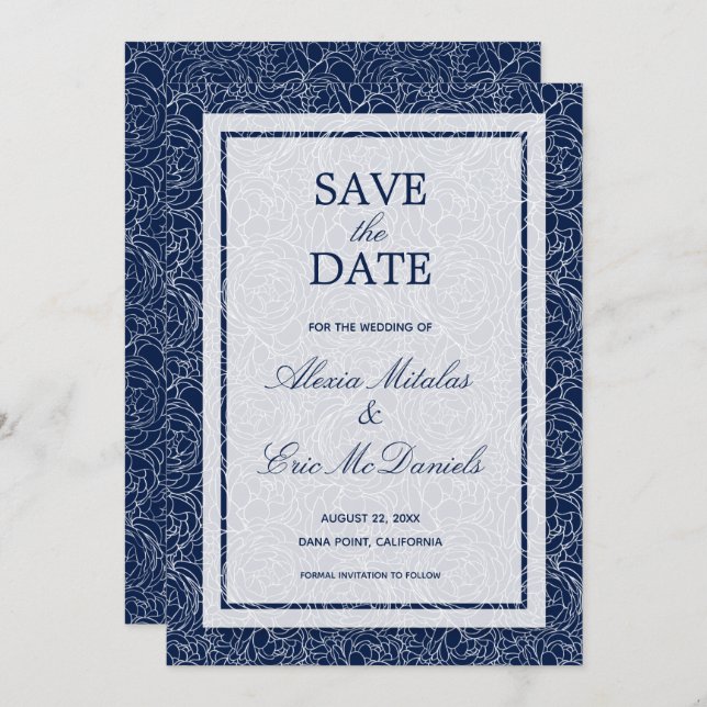 Floral Navy Wedding Save The Date (Front/Back)