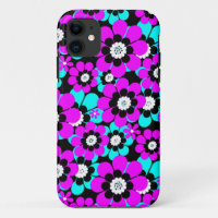 Floral Neon Pattern Purple and Turquoise Flowers 