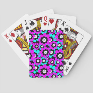 Floral Neon Pattern Purple and Turquoise Flowers  Playing Cards
